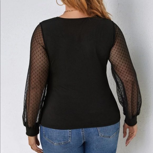 Boho plus size black mesh sleeve blouse - Picture 3 of 5